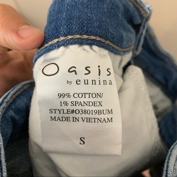 Oasis By Eunina Denim Distressed Cut Off High Waisted Shorts - Picture 4 of 5